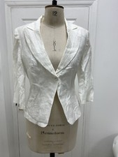 Vintage Libra Size 10 Linen Blend Jacket Blazer 3/4 Sleeve Button Up White