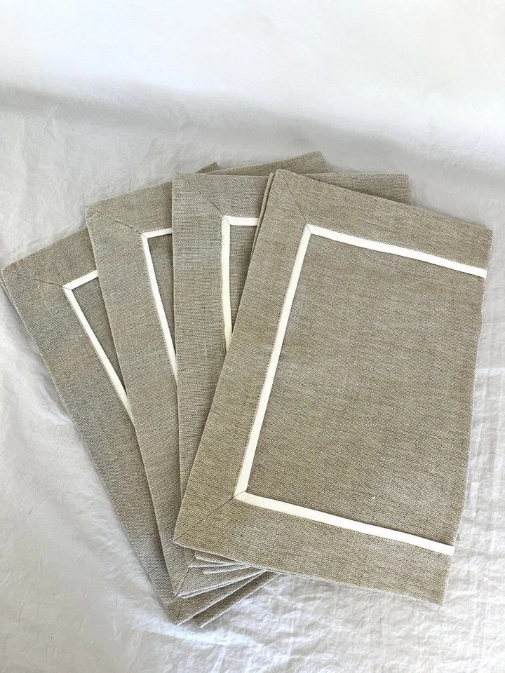 Crate and Barrel Placemats Linen Blend with Cream Accent Set of Four - Image 3 of 4