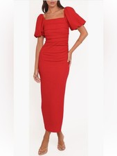 Petal & Pup Women's Cary Ruched Sheath Dress Size 8 Red