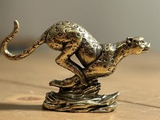 Vintage Solid Cast Brass Figurine Cheetah in Motion Textured Base Trinket Shelf