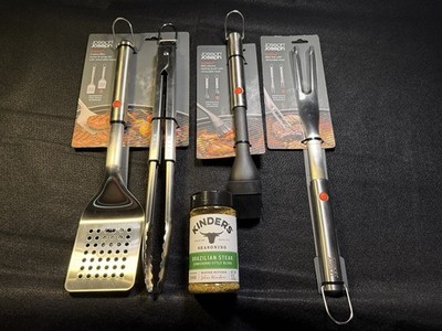 Joseph Joseph BBQ Tool Kit, Stainless Steel, Retractable Heads, 4-Piece