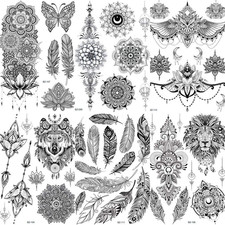6 Pieces Temporary Tattoo Stickers for Adults Women Girls Mandala Feather Body