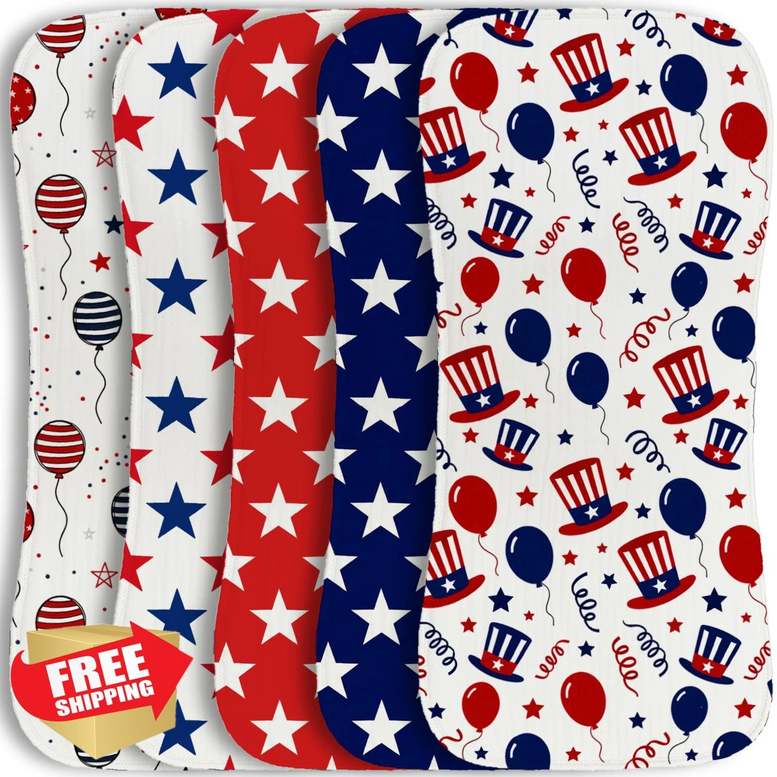 Spriggenix 5 Pack 4th July Burp Cloths