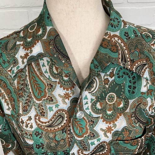 Vintage Joel California Shirt Men Medium Green Paisley Dagger Disco Retro - Picture 2 of 10