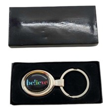 Believe Keychain Keyring Chrome with Multicolored Medallion