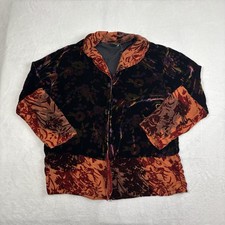 Vtg Y2k Aris A Velour Velvet Jacket Long Sleeve Top Womens Small Silk Floral