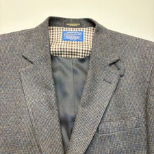 Vtg Pendleton Blazer Mens 46L Wool Gray Blue Western Sport Coat Jacket