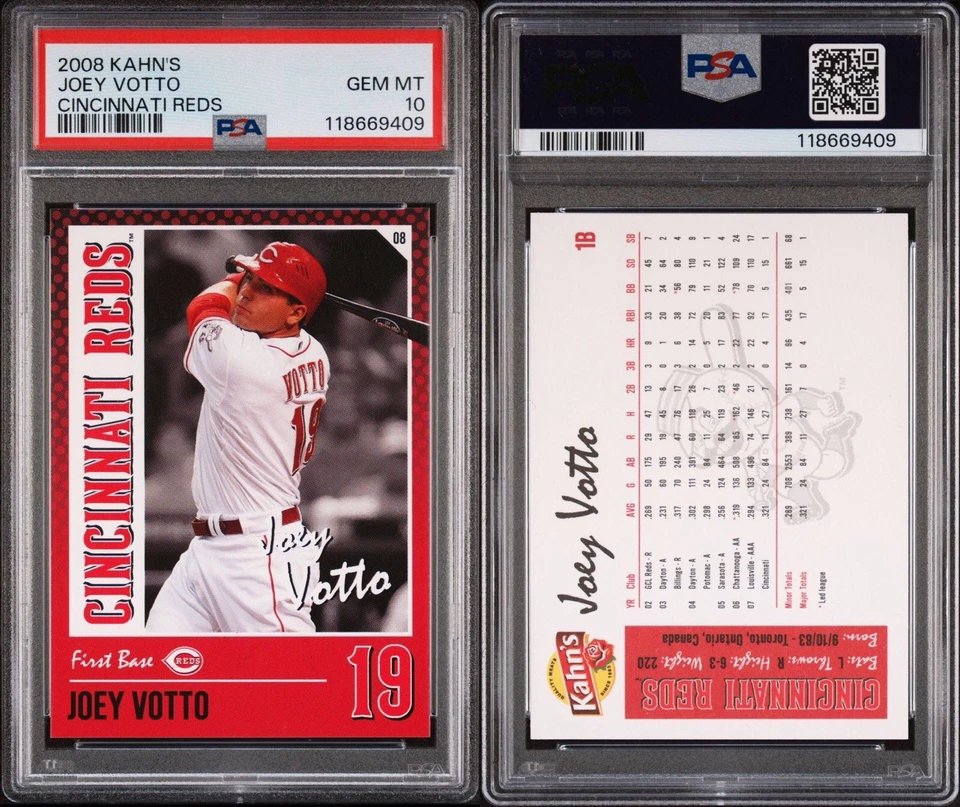 Kahn's #19 2008 Joey Votto Cincinnati Reds PSA 10 GEMA MT raro baja población 7 Foto 3 de 4