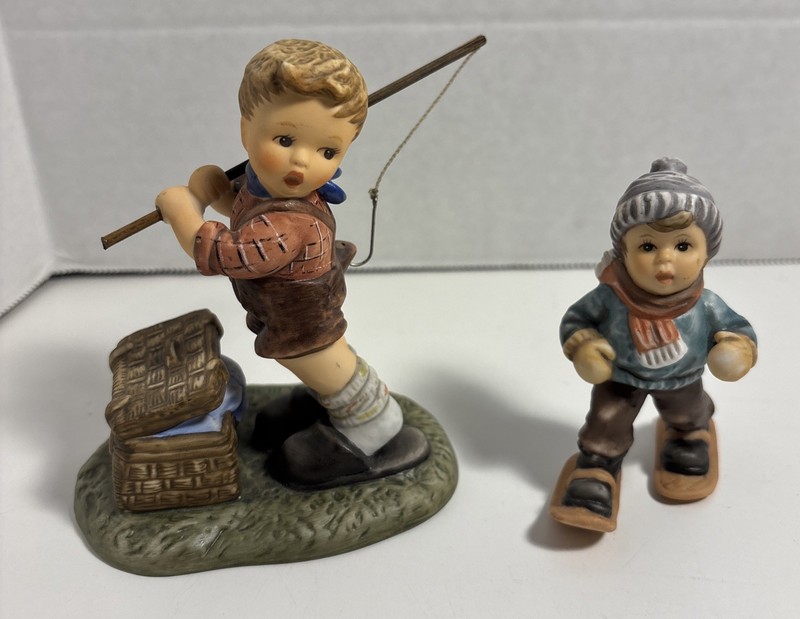 GOEBEL Fishing For Trouble 1999 BH 118 Figure 4” and 1999 Boy in Snow Shoes 3”