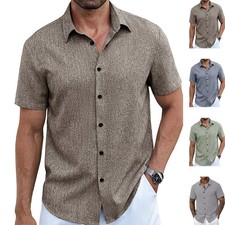 Men's Summer Short Sleeve Button-Down Shirt Casual Business Lightweight Top