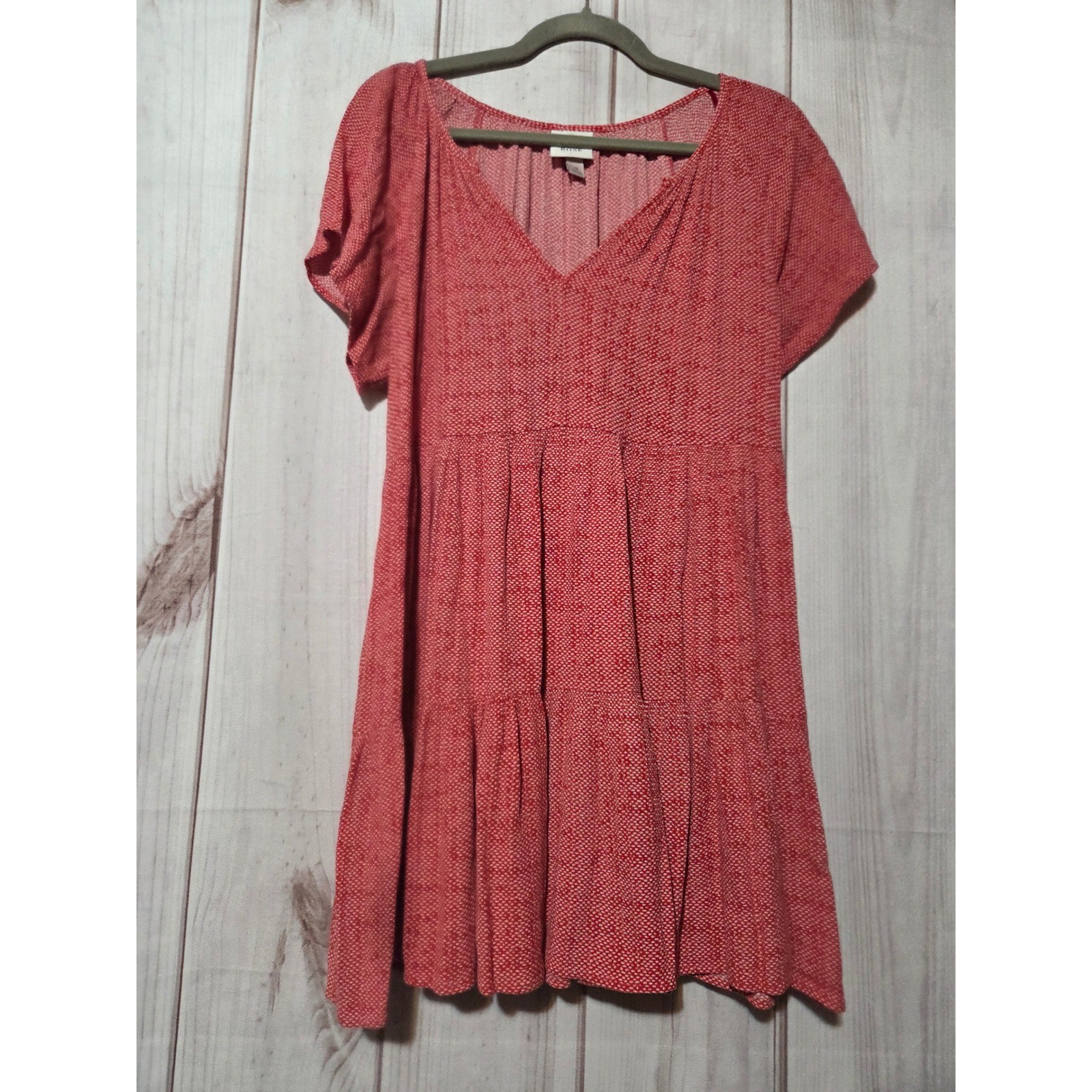Knox Rose Red White Polka Dot Tiered V-Neck Mini Dress Pockets Womens Medium