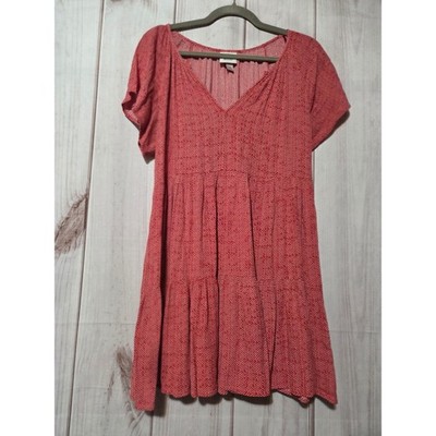 Knox Rose Red White Polka Dot Tiered V-Neck Mini Dress Pockets Womens Medium