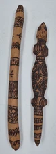 Aboriginal Wire Burned Wood Clapping Music Stick Handmade Carved Curved Lot Of 2