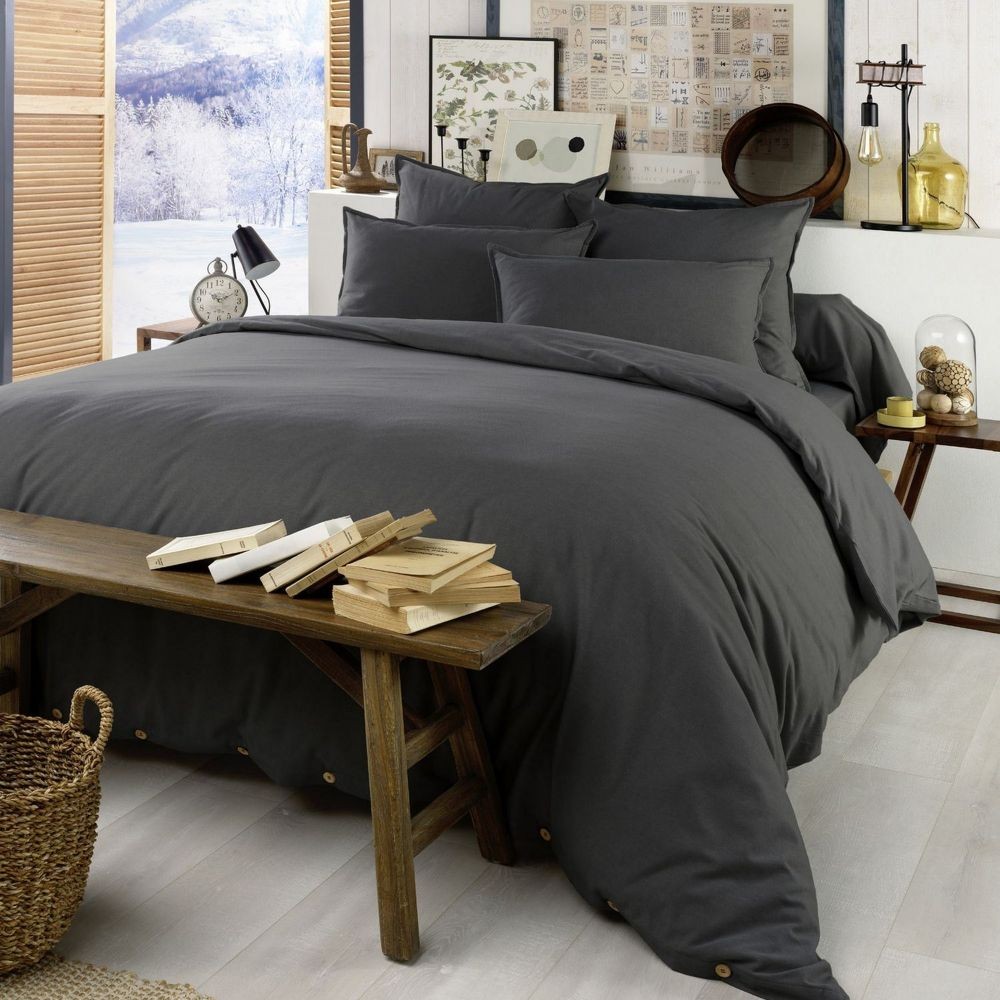 Housse de couette 200x200 en flanelle de coton Candice Orage pour lit deux personnes