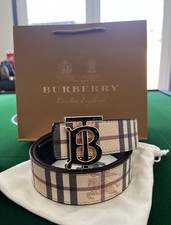 Burberry Mens Plaid Check Logo Buckle Belt Si...