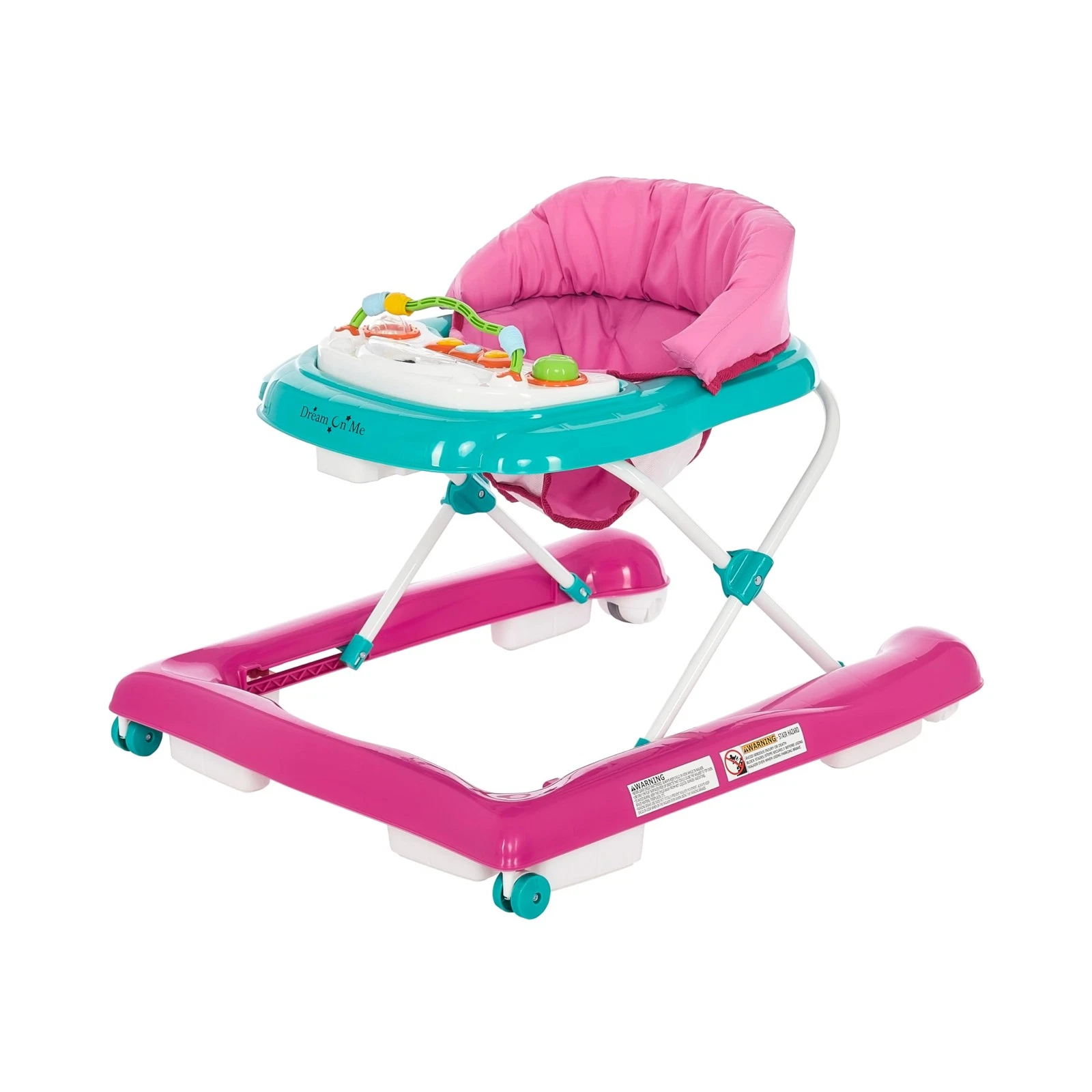Dream On Me Ava 2 in 1 Baby Walker Teal Pink Adjustable Seat Fun Toys
