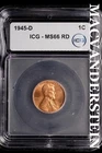 1945-D Lincoln Wheat Cent-ICG MS 66 RD Choice Gem BU No Reserve #SLL677