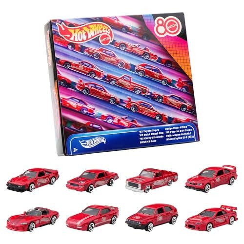 Hot Wheels Mattel 80th Anniversario Rosso 8-Pack Giocattolo Mini Auto