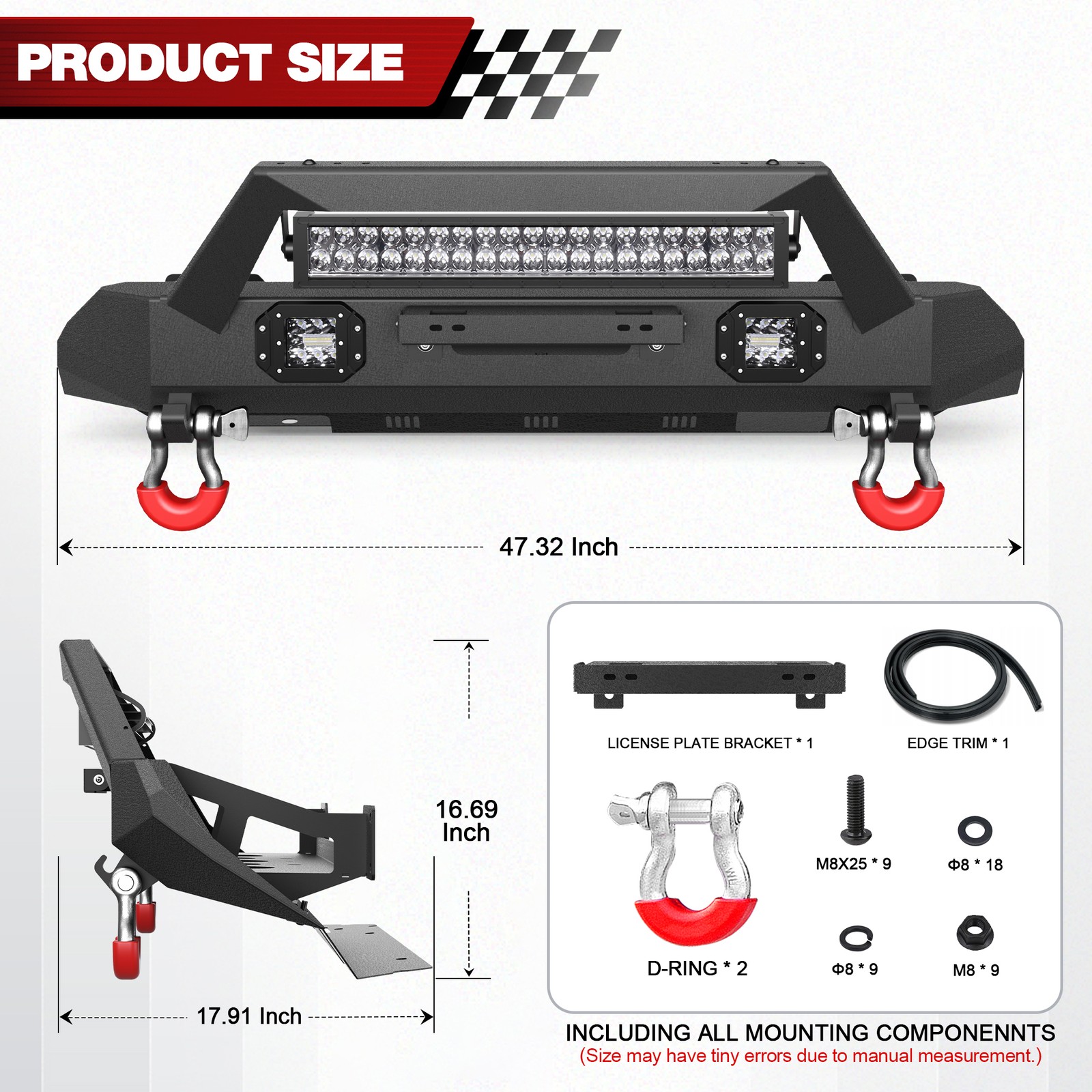 For 2016-2023 Toyota Tacoma Front/Rear Bumper w/Winch Plate &LED Lights Off-Road