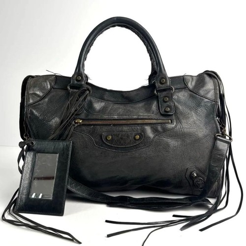 BALENCIAGA City Shoulder Bag Handbag Leather Black 115748 Editor's Bag Y2K FS