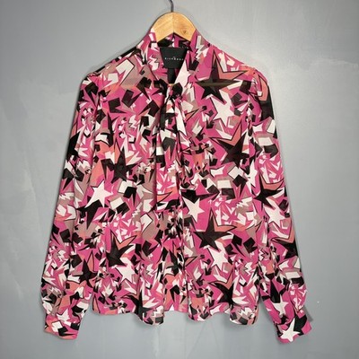 John Richmond Womens Star Print Blouse Shirt Size 42 UK 10-12 Retro Party Pink