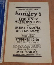 1966 MEL TORME, MIMI FARINA, ONLY ALTERNATIVE - HUNGRY I, SF  CONCERT HANDBILL