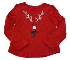 Gap Red Christmas Reindeer Pullover Shirt Girl  s 5 Black Calico Bow Festive