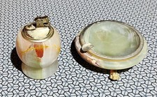 Ancien Briquet Et Cendrier en Marbre Pierre Naturelle Vintage 