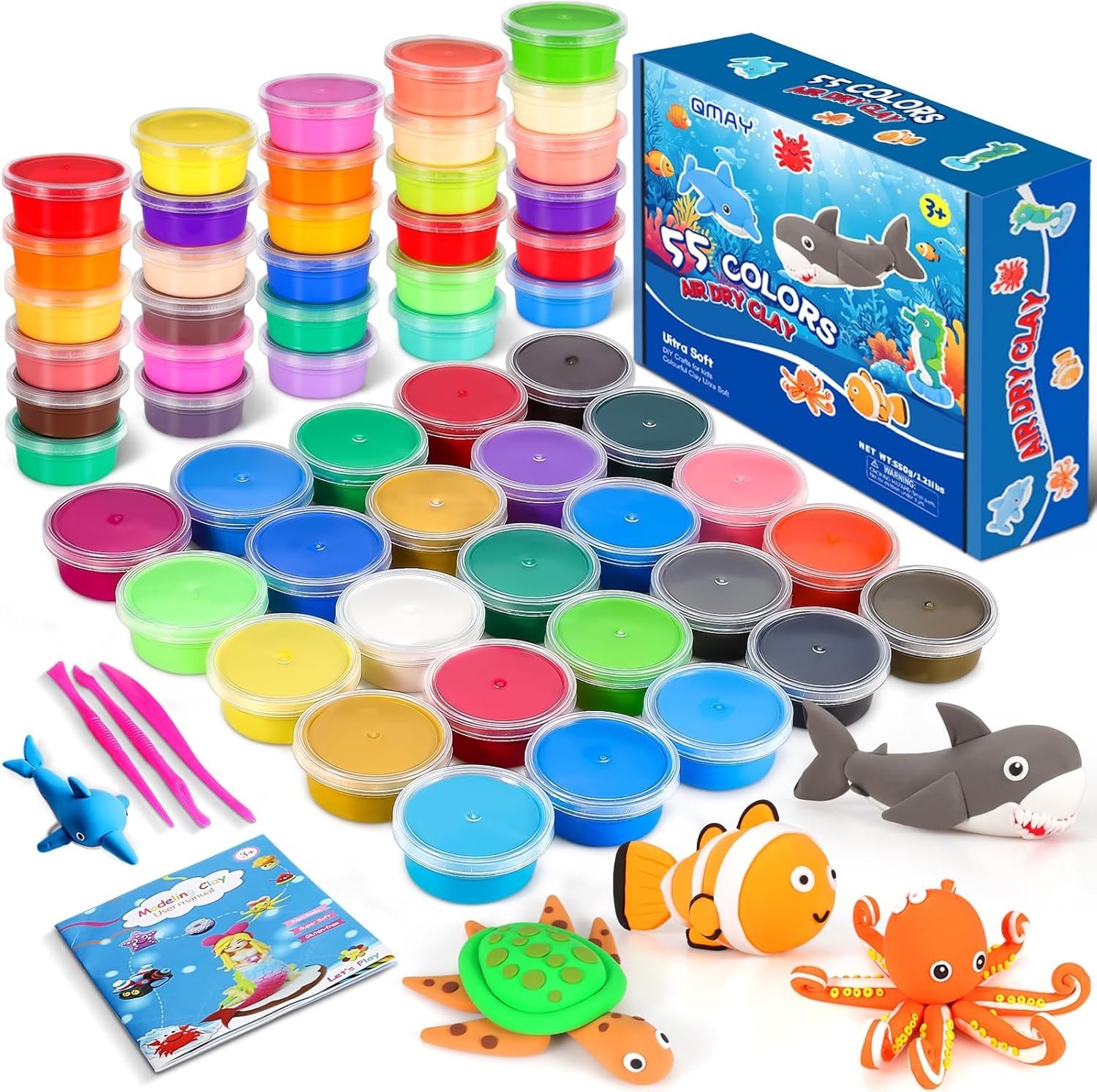QMAY 55 Colors Air Dry Clay Kit – Ultra Light Magic Modeling Clay for Kids| D view 2