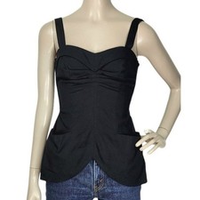 VTG 90s Y2K Black Strappy Sweetheart Corset Bustier Ruched Tulip Pockets Small