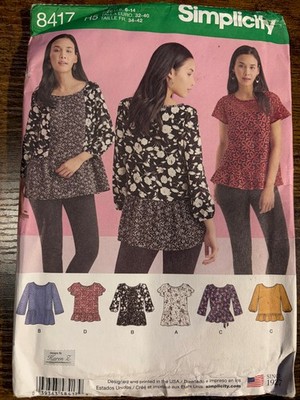 Simplicity 8417 Sewing Pattern Women's Size 6-14 Pullover Tops Uncut & FF