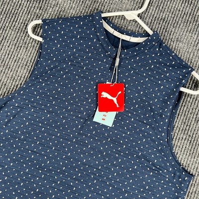 PUMA Polo Shirt Womens Large Blue Sleeveless 1/4 Zip Geometric Performance New