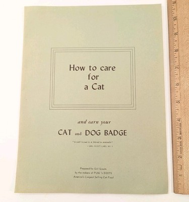 1954 Vtg Puss 'n Boots Cat Food Ad Promo Earn your CAT & DOG Badge Girl Scouts