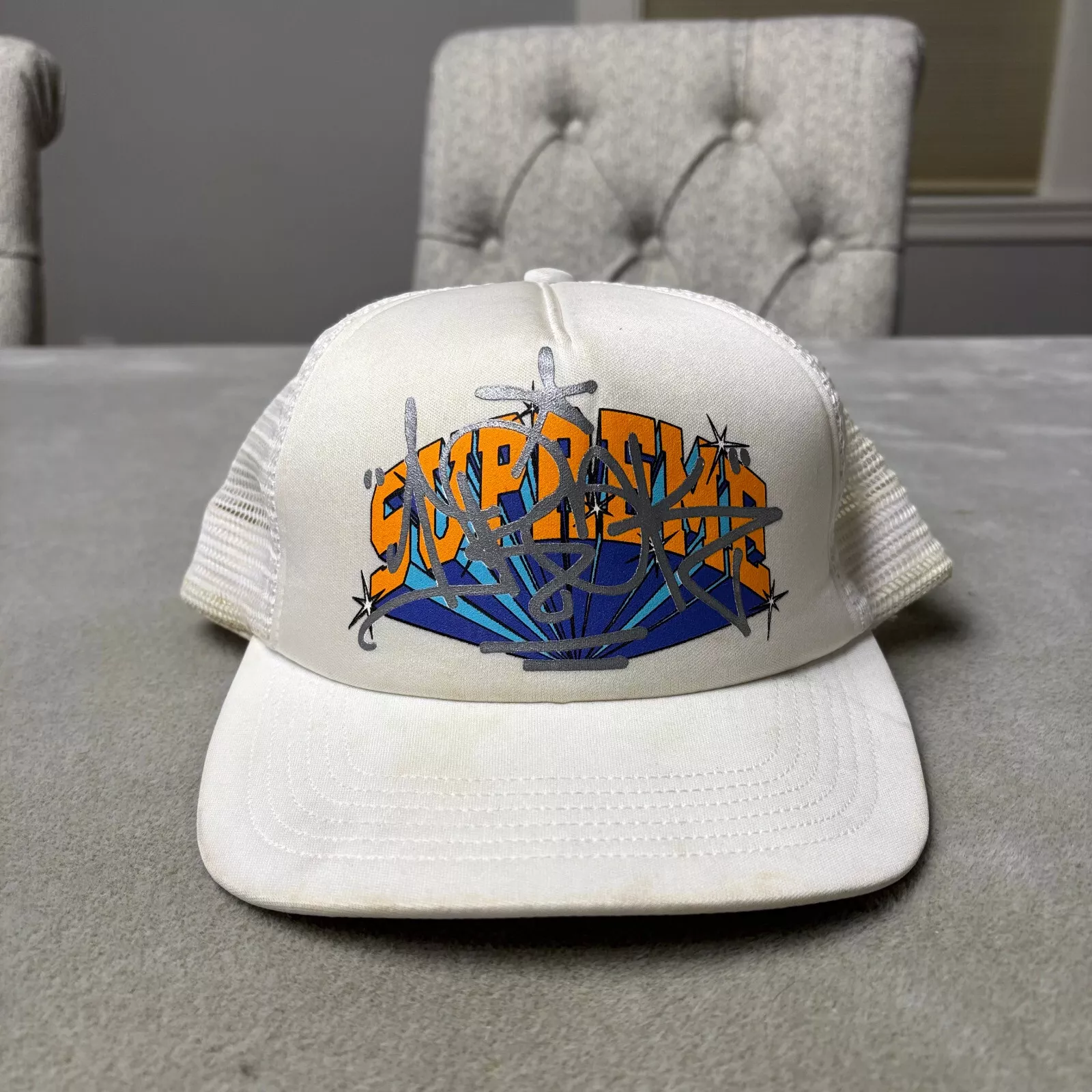 Casquette chapeau Supreme Snap Back IRAK Arc Mesh 5 panneaux camionneur blanc FW22