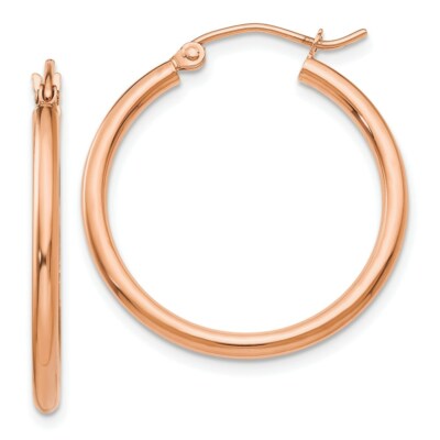 Real 14kt Rose Gold Polished 2mm Lightweight Tube Hoop Earrings