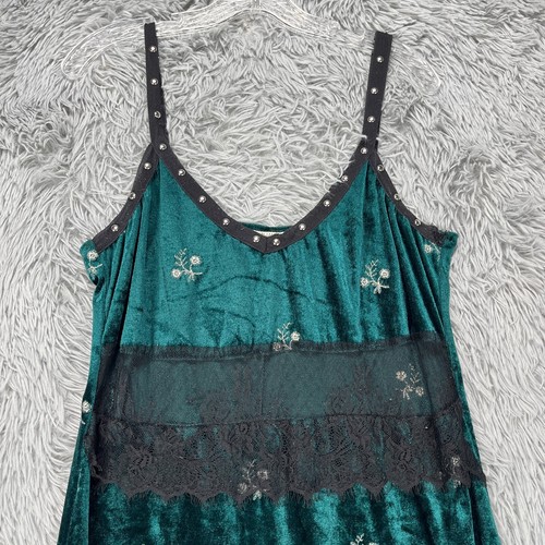 Zara Midi Dress Women's M Green Velour Lace Whimsigoth Fairycore Grunge Mermaid - Picture 2 of 13