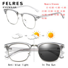 Anti Blue Light Photochromic Myopia Nearsighted Glasses For Men Oval Glasses New