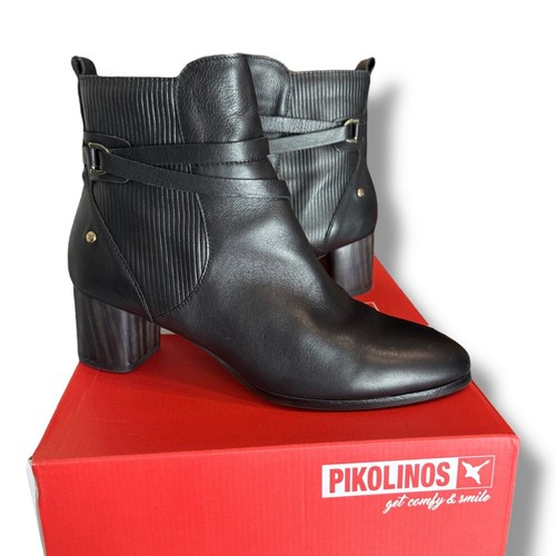 Pikolinos Calafat W1Z mid-heel ankle boots Calf skin Leather Black Buckle Sz 10 - Picture 5 of 23