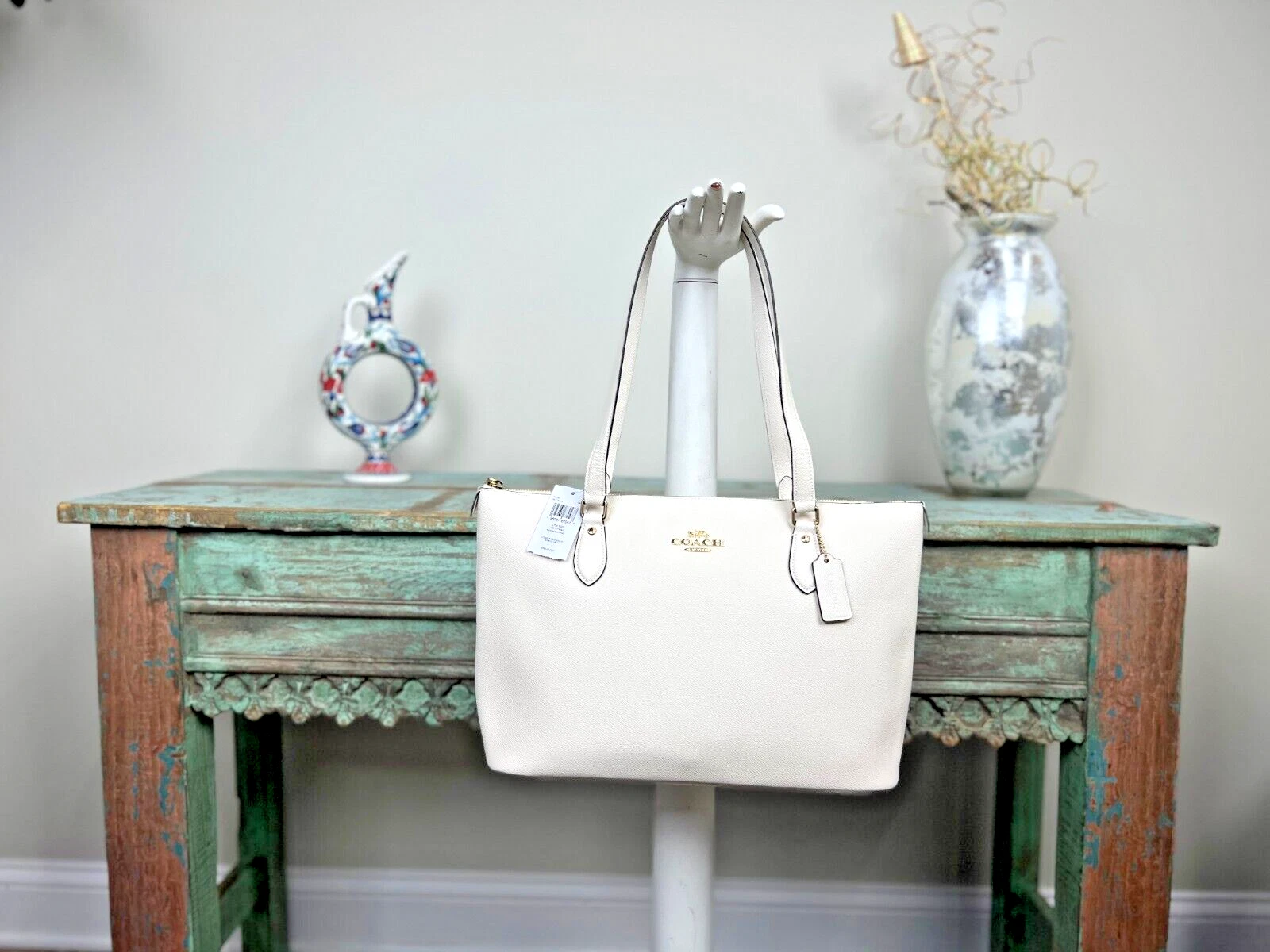 Coach Borsa donna Gallery in pelle con zip Gesso CH285