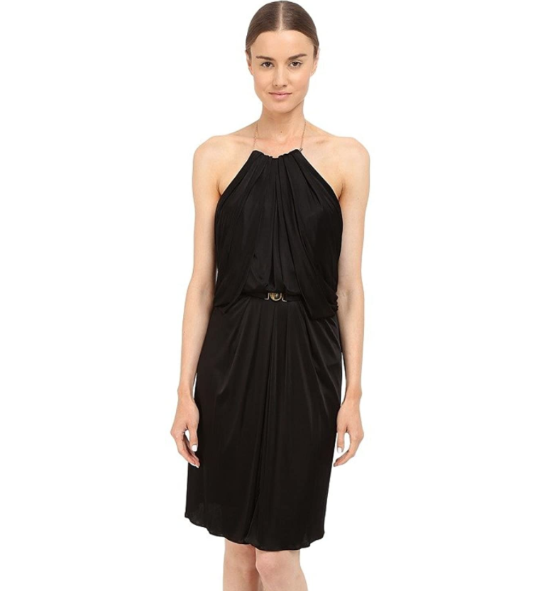 versace black dress with chains ATELIER VERSACE 1998 ICONIC Grey + Black Ombre Chain Metal Gown Garment Modern + Vintage