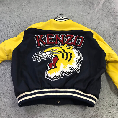 Kenzo Jacket Mens Large Bomber Jacket Leather Tiger Varsity