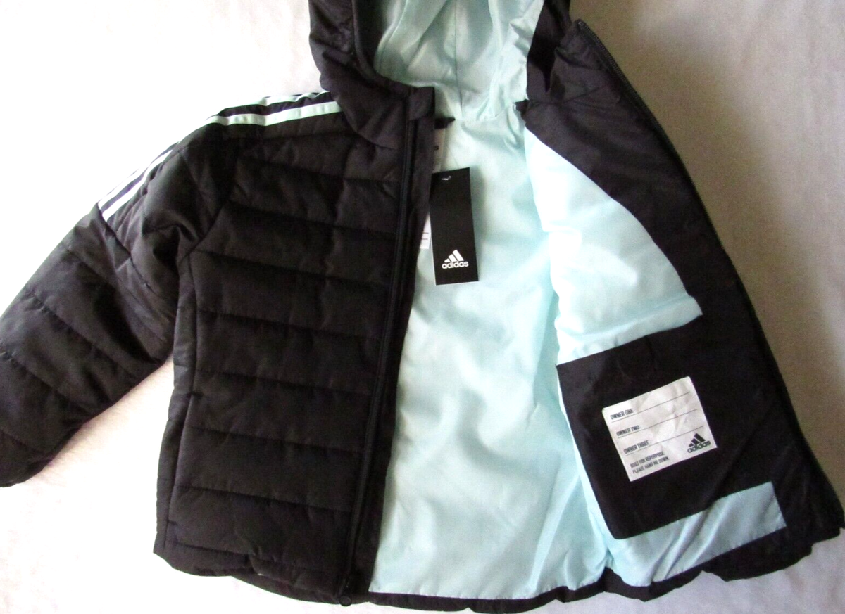 Adidas Classic Puffer Coat Jacket Girls size 4/5 Black Full