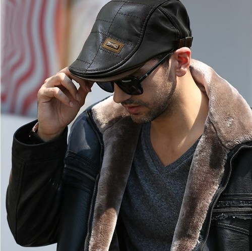 Leather Newsboy Cap Men Gorras Duckbill 