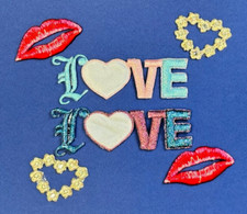6pc Lot Beautiful LOVE Patches Embroidered Lips Hearts with Stones Iron  Sew On