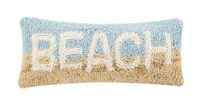 BEACH Sand Ocean Design Summer Shore Theme Hooked Wool Decor Pillow 12'' x 5''