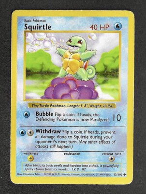 SQUIRTLE Non Holo 63/102 Shadowless Base Set Pokemon Card | eBay