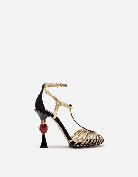 DOLCE & GABBANA zapatos negro oro AMORE Heart Sandal EU38.5/US8 RRP $2000