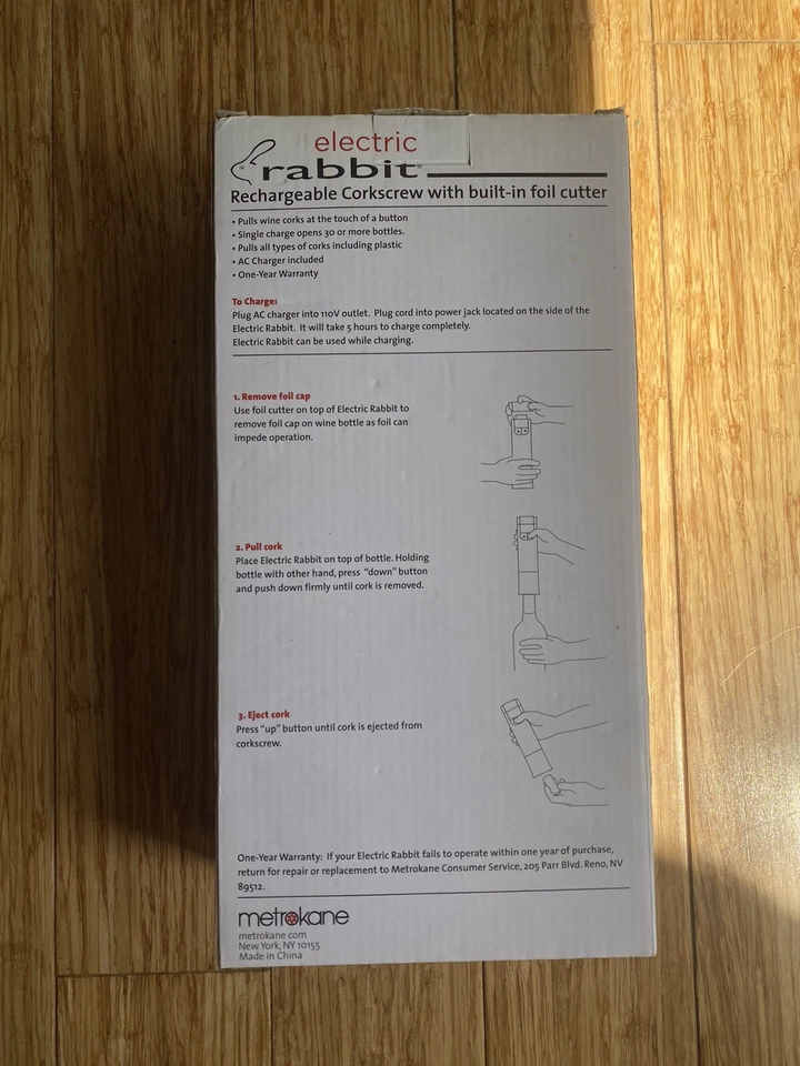 Sacacorchos Eléctrico Recargable Metrokane Conejo con Cortador de Lámina Incorporado Foto 2 de 4