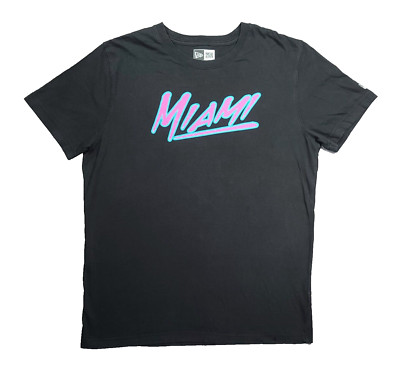 New Era Large Black Miami Graphic Logo T shirt  Miami Vice Colors T-shirt