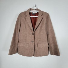 Pendleton Womens Wool Blazer Jacket Herringbone Pattern Brown Two-Button USA